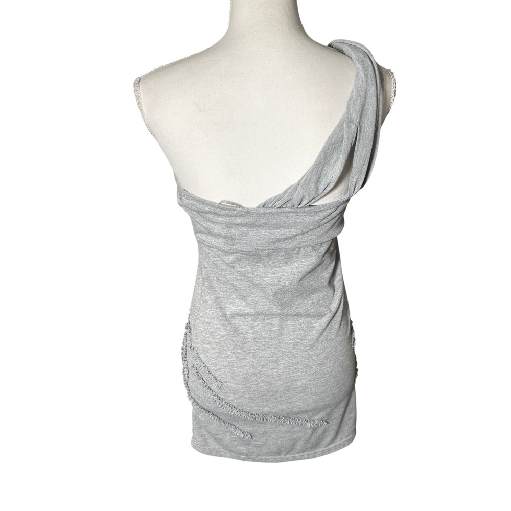 Free People Gray One Shoulder Ruffle Tunic Top Heathered Asymmetric Size M Boho - Picture 7 of 13